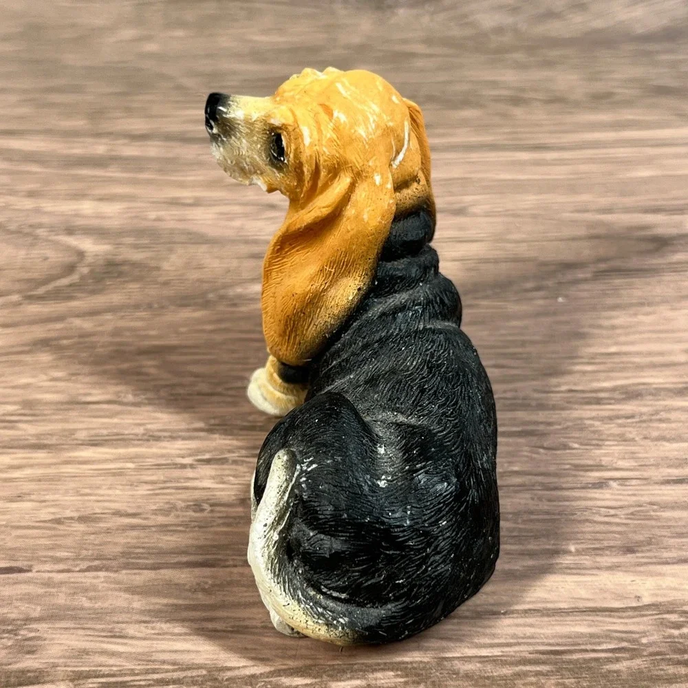 E&S Imports Basset Hound Photo Frame & Figurines Set Brown Black White Resin 3pc
